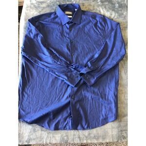 MICHAEL KORS Men's Airsoft Stretch  Blue Button Shirt Size 17.5 XL 32/33.